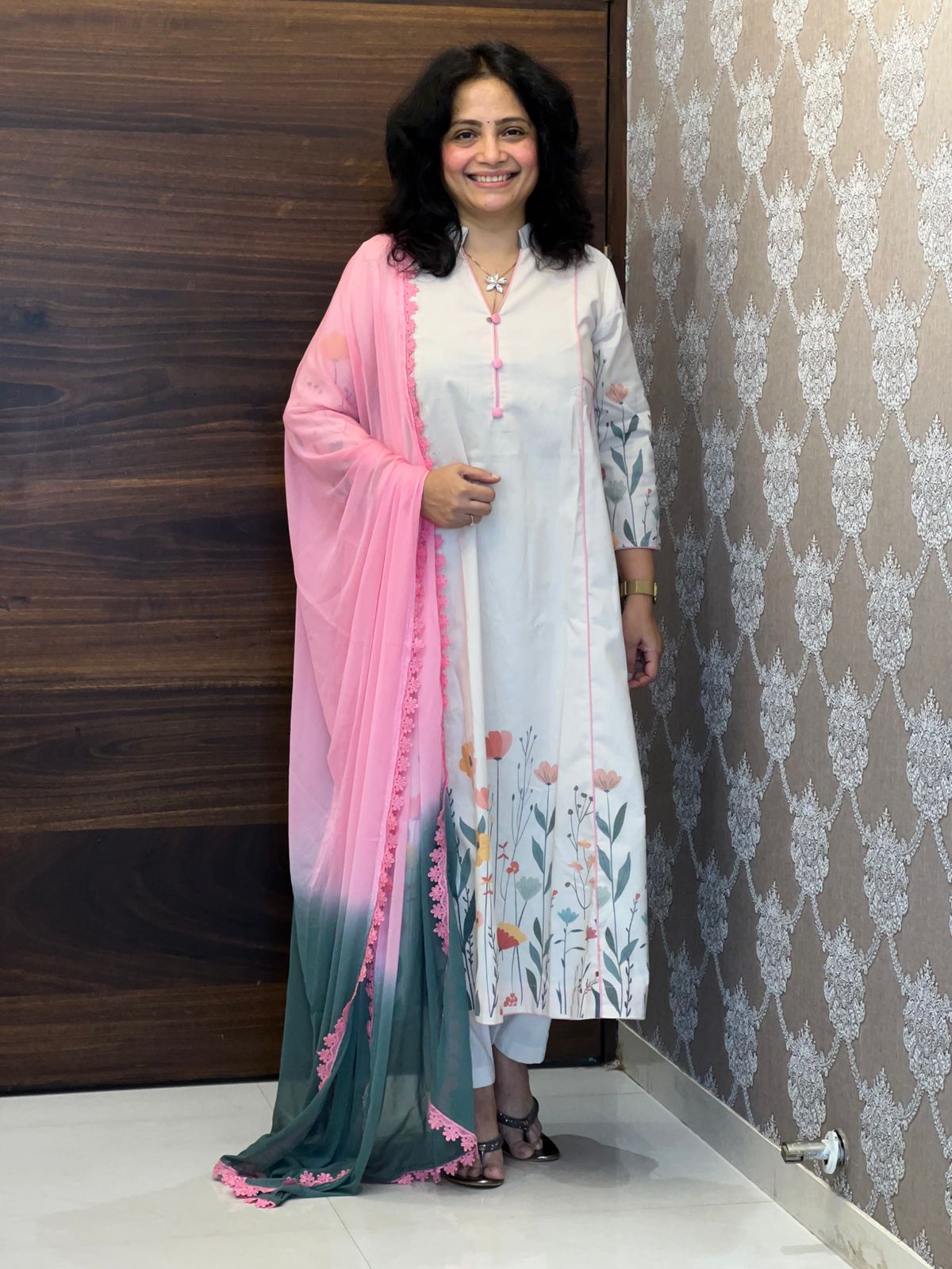 Off White Color Digital Printed Cotton Flex Dupatta Set