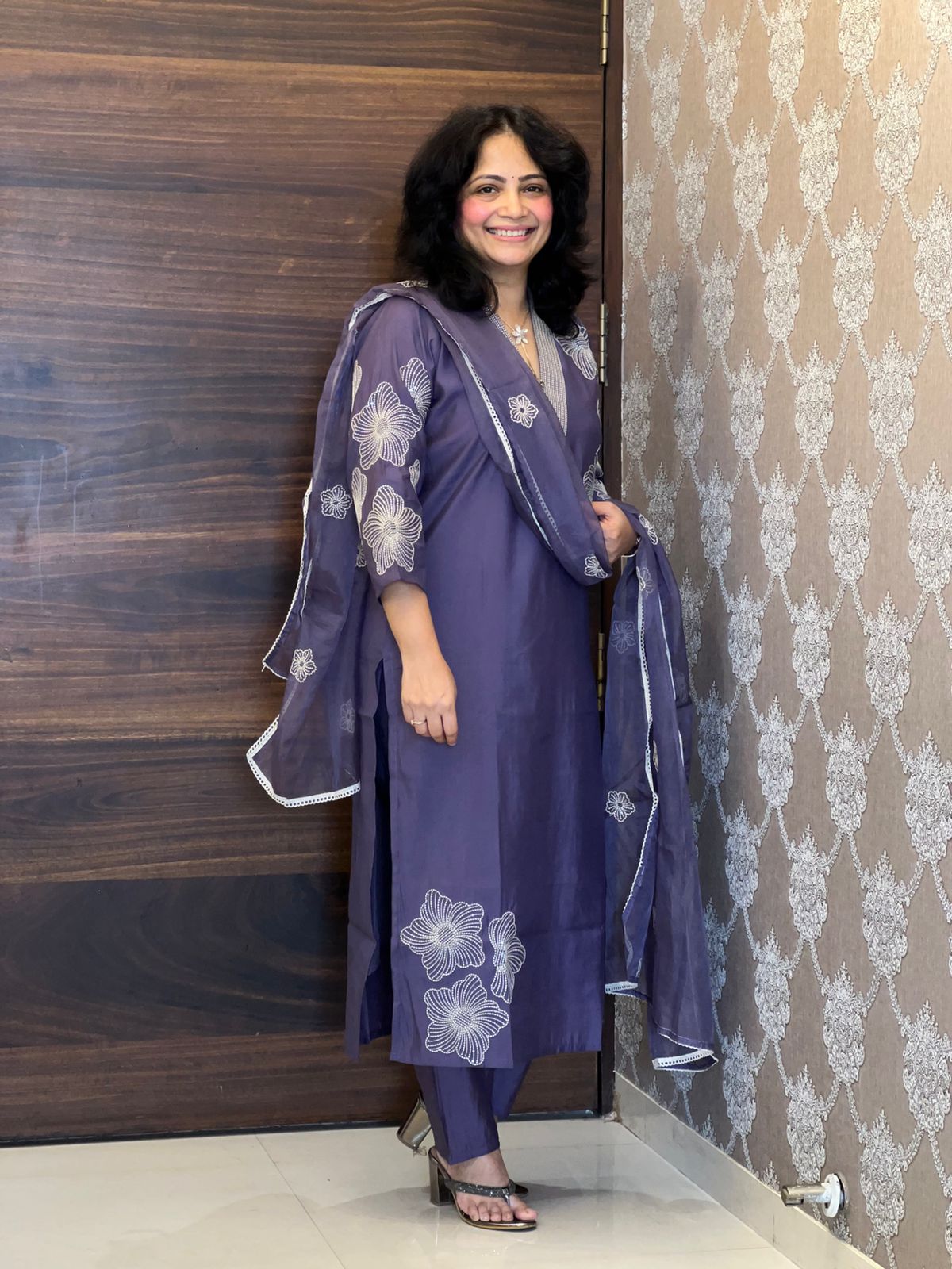 Dusty Lavender Color Roman Silk Dupatta Set