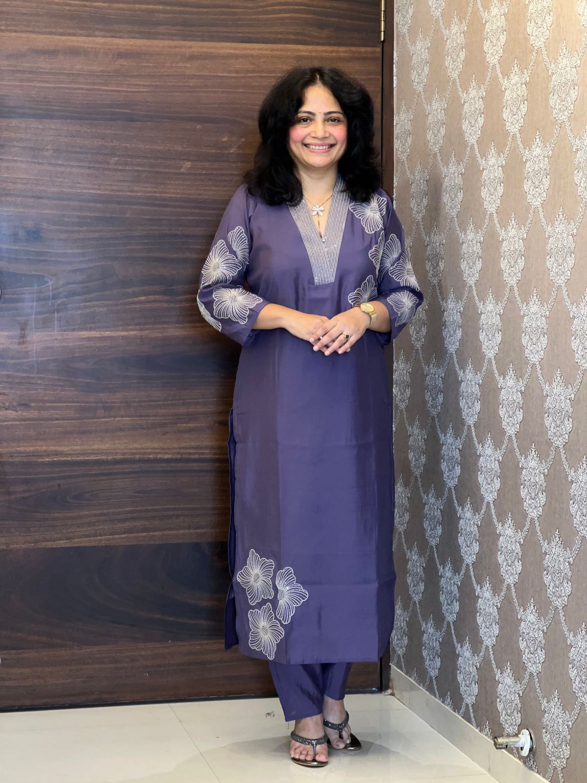 Dusty Lavender Color Roman Silk Dupatta Set