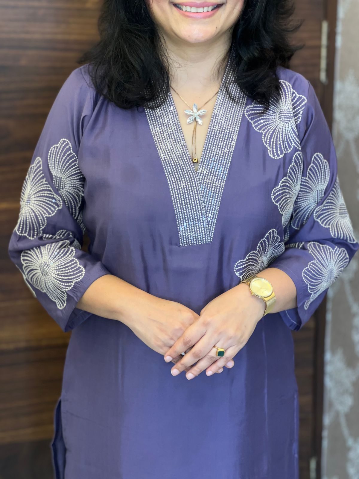 Dusty Lavender Color Roman Silk Dupatta Set