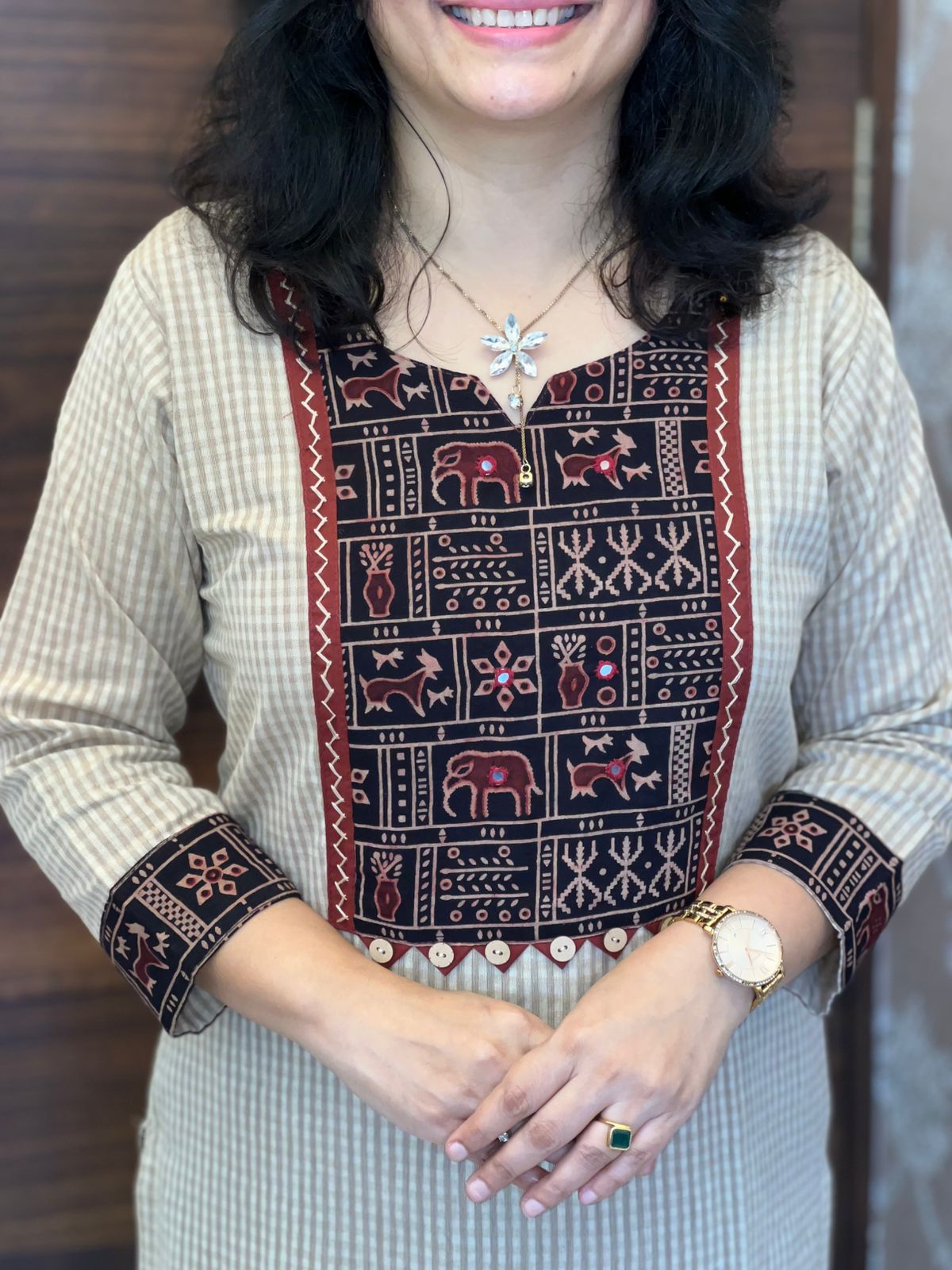 Handloom Cotton Kalamkari Patching Dupatta Set