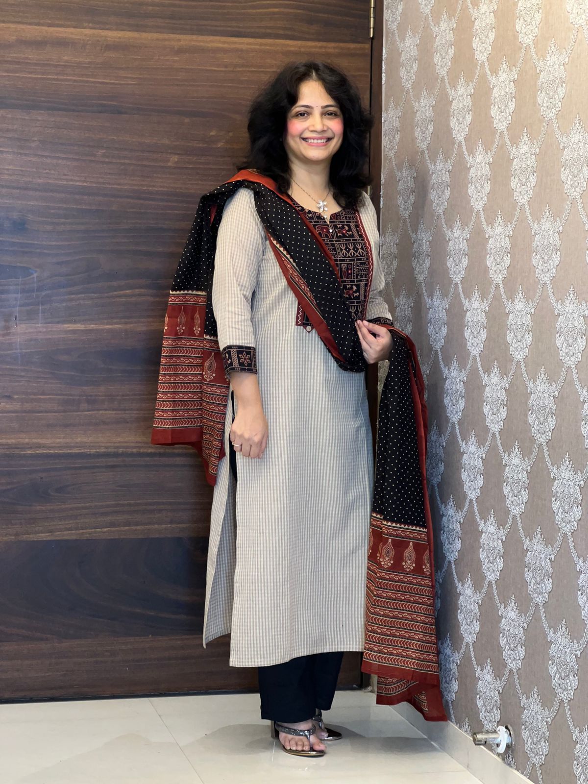 Handloom Cotton Kalamkari Patching Dupatta Set