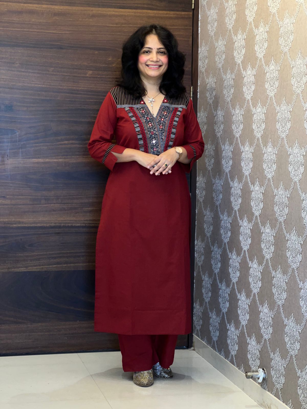 Maroon Color Ajrakh Pure Cotton Dupatta Set