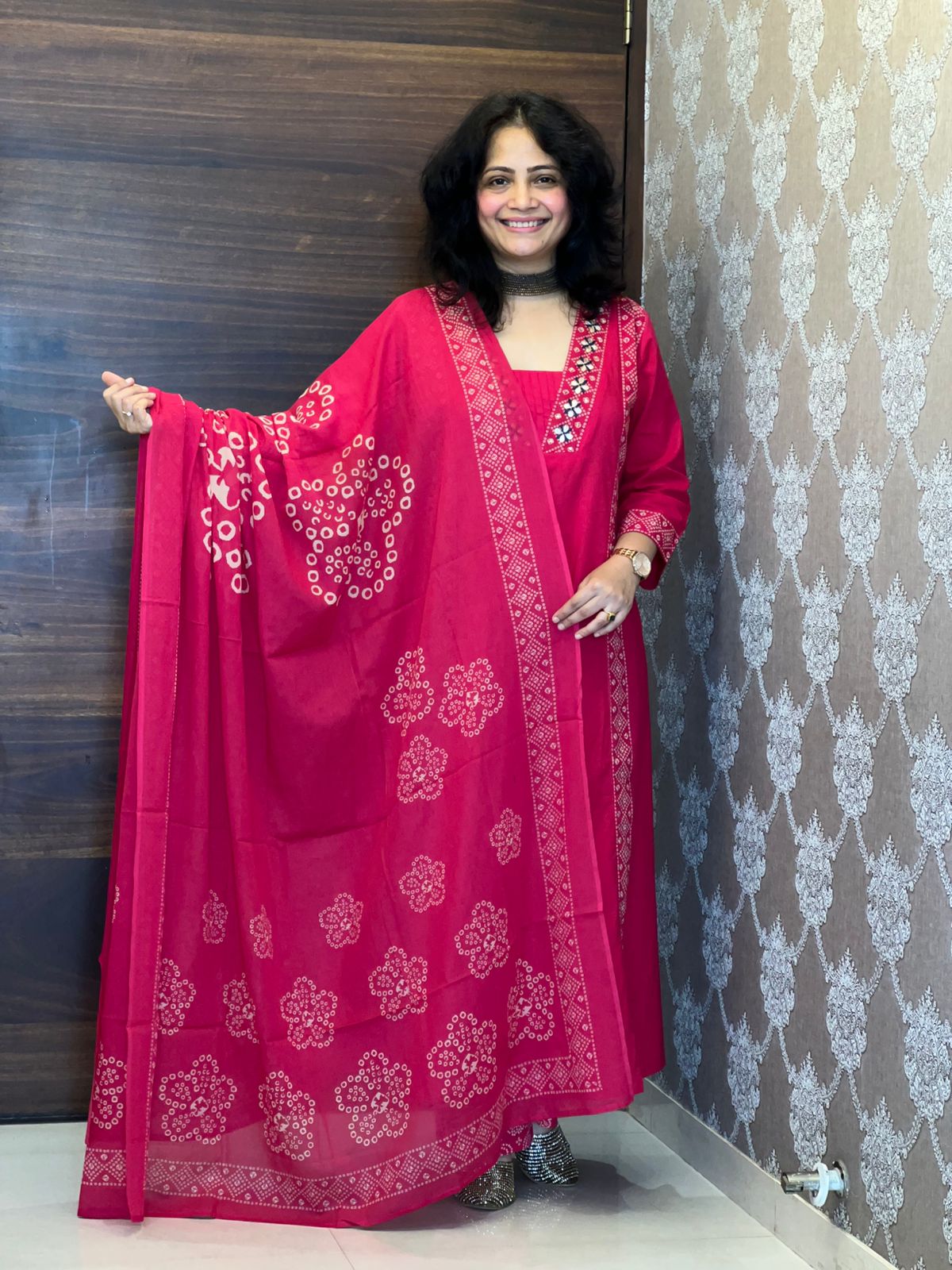 Deep Pink Color Pure Cotton Dupatta Set