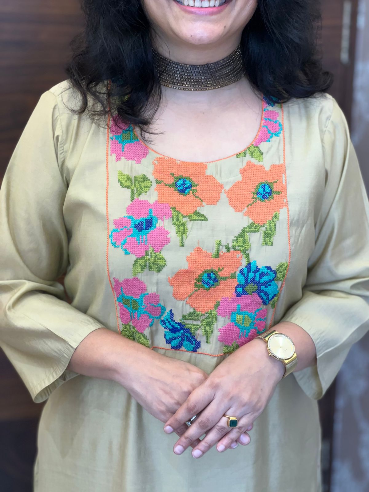 Beige Color Modal Muslin With Orange Dupatta Set