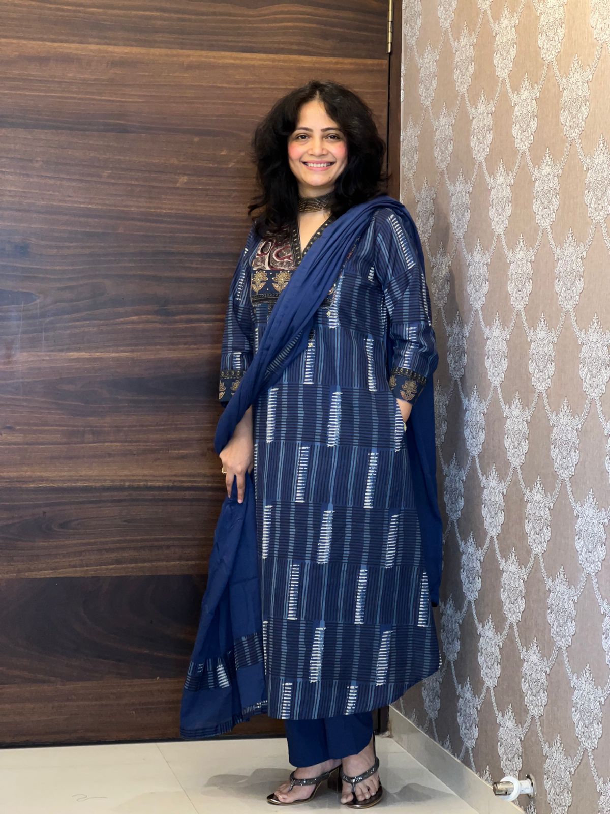 Blue Color Pure Cotton Dupatta Set