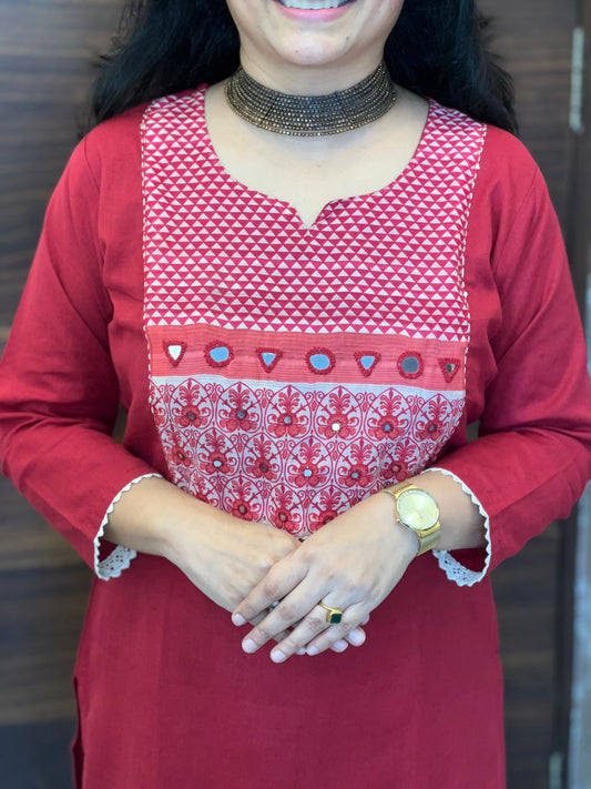 Red Color Cotton Flex Dupatta Set