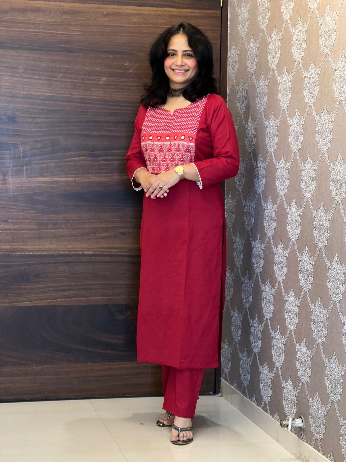 Red Color Cotton Flex Dupatta Set