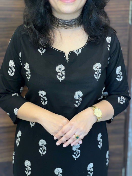 Hand-Block Printed Black Color Pure Cotton Dupatta Set