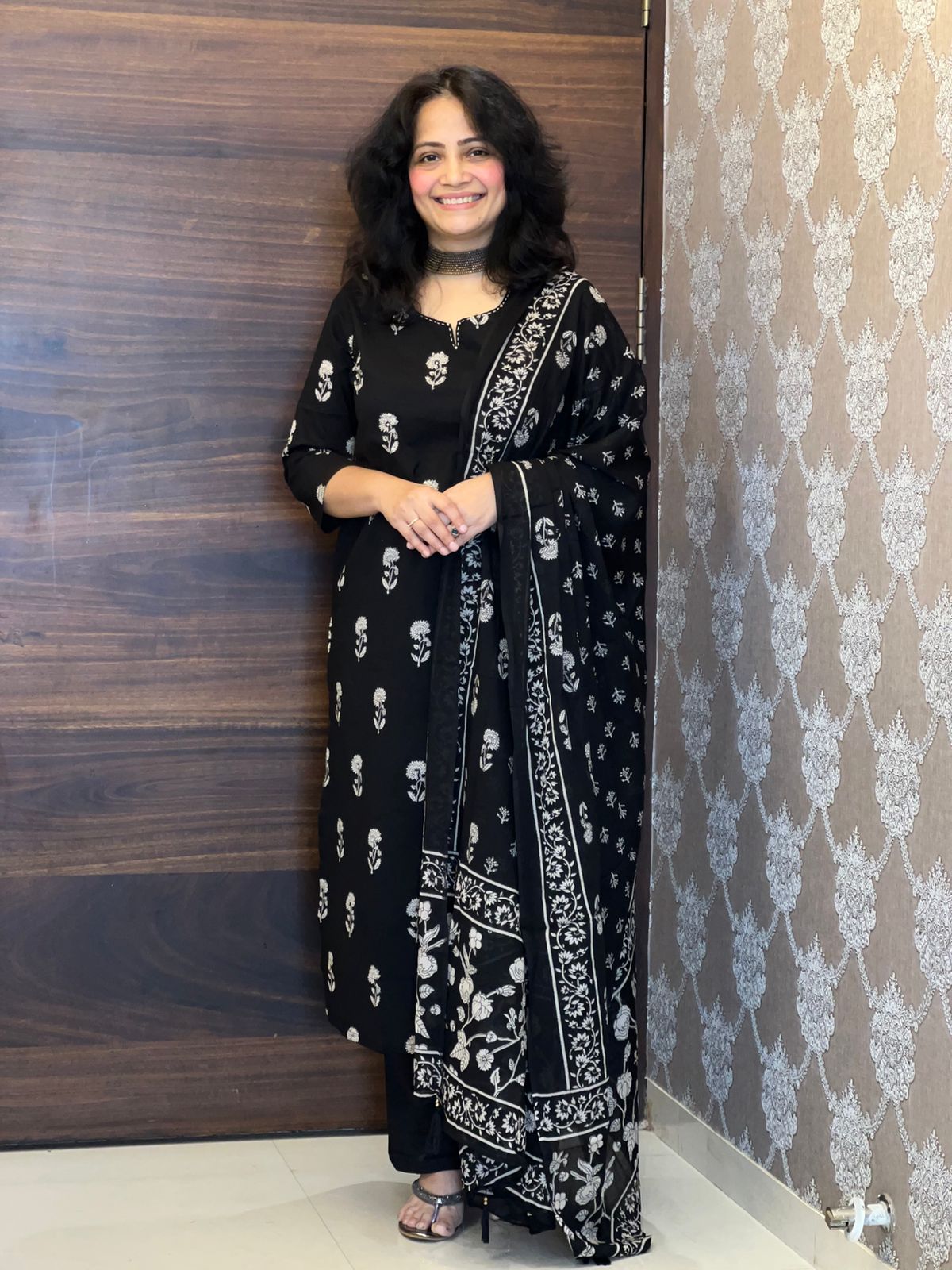 Hand-Block Printed Black Color Pure Cotton Dupatta Set