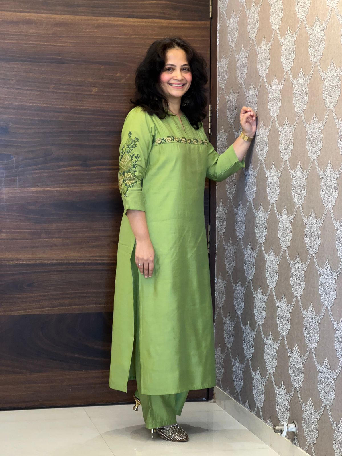 Lime Green  Modal Muslin Kurti-Pant Set