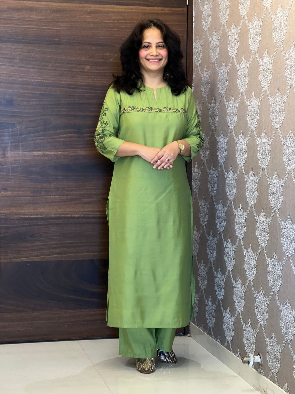 Lime Green  Modal Muslin Kurti-Pant Set