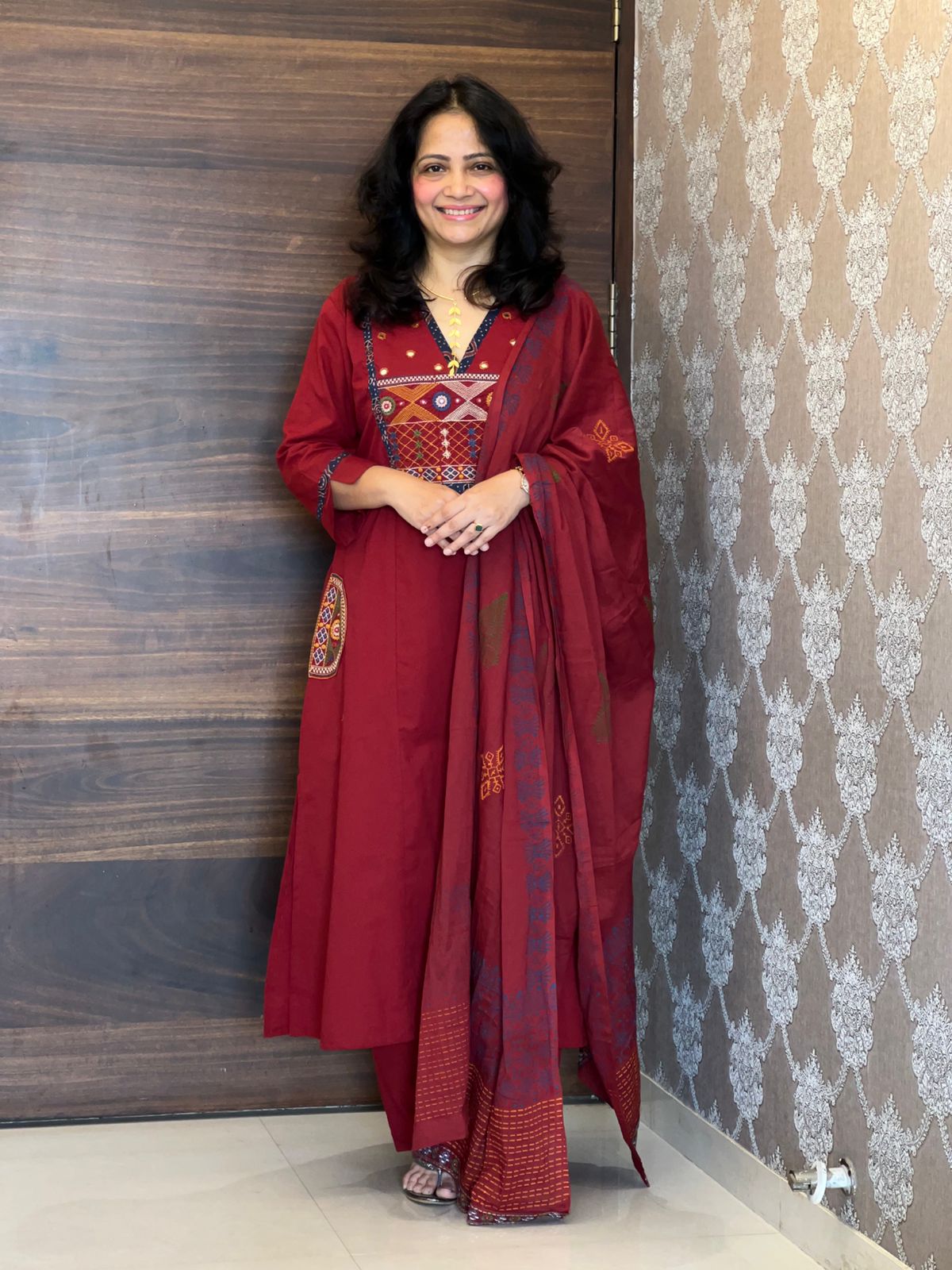 Maroon Colour Premium Cotton Dupatta Set