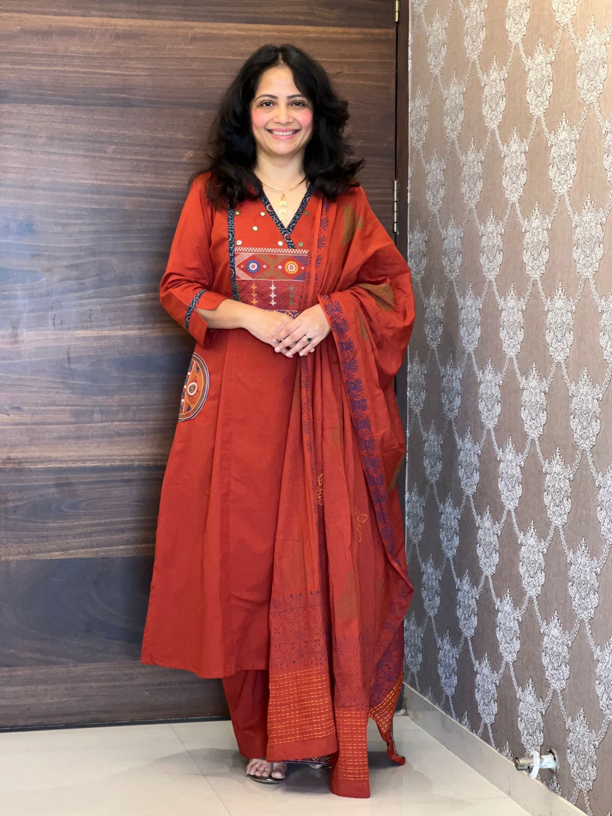 Rust Colour Premium Cotton Dupatta Set