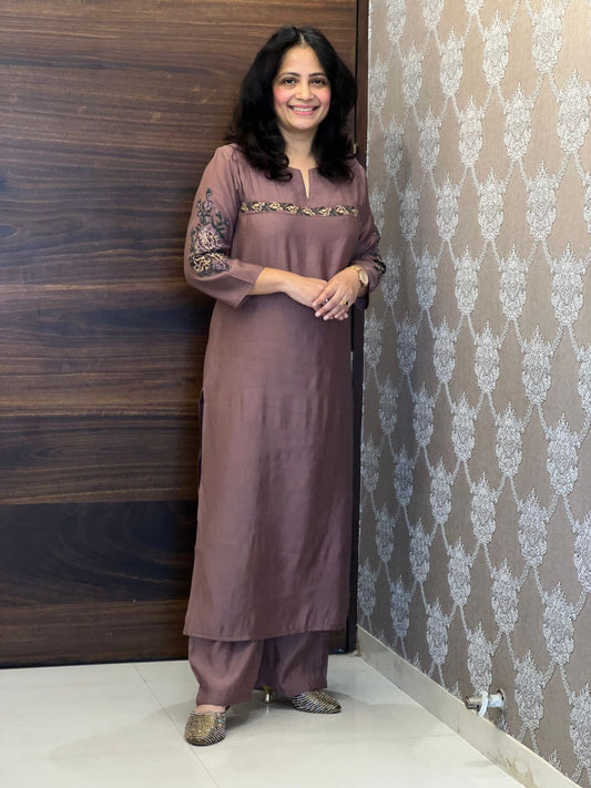 Rose Brown  Modal Muslin Kurti-Pant Set