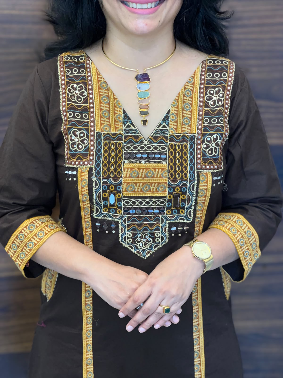 Brown Colour Dabu Cotton Dupatta Set