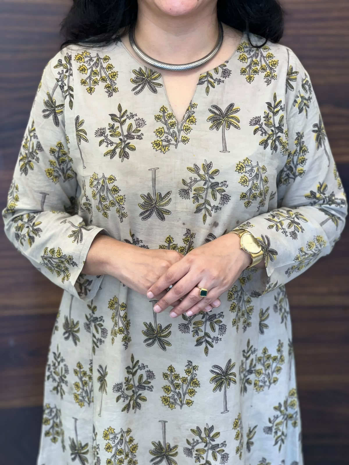 Soft Sage Grey Color Vanaspati Hand Block Print Pure Cotton A Line Kurti