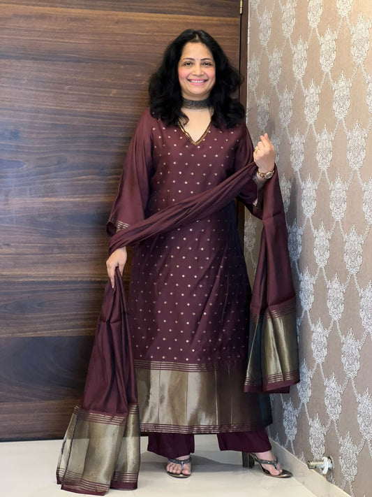 Plum Wine Color Chanderi Silk Dupatta Set