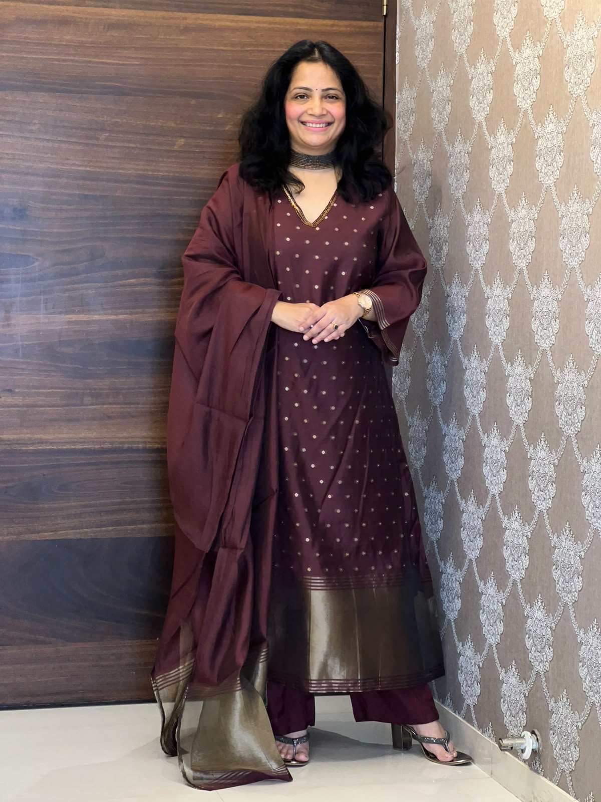 Plum Wine Color Chanderi Silk Dupatta Set
