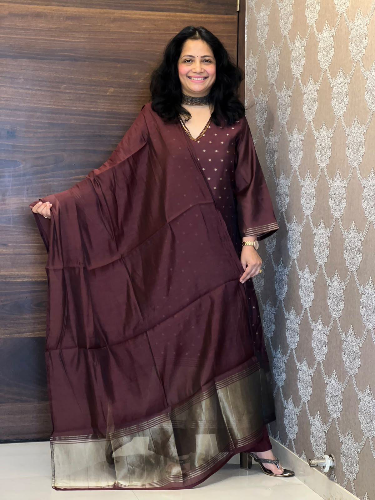 Plum Wine Color Chanderi Silk Dupatta Set