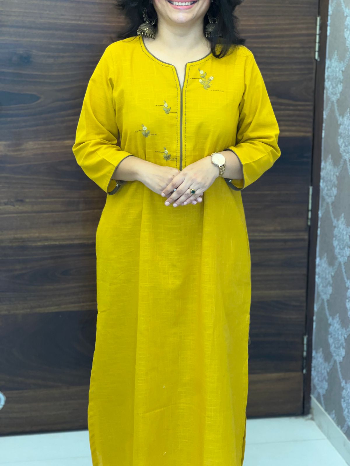 Mustard-Green Colour Cotton Flex Dupatta Set