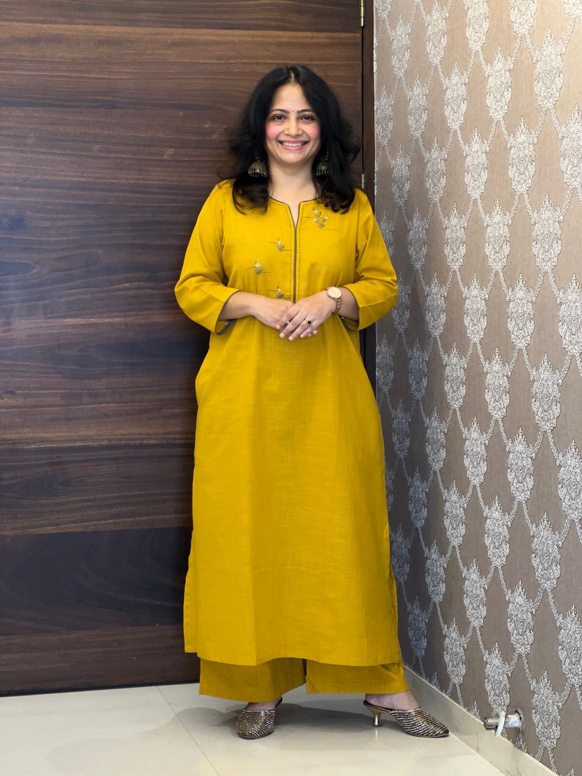 Mustard-Green Colour Cotton Flex Dupatta Set