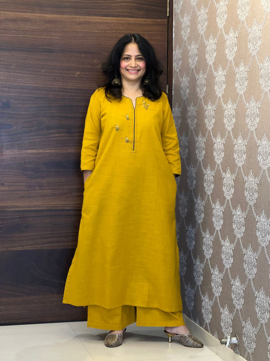 Mustard-Green Colour Cotton Flex Dupatta Set