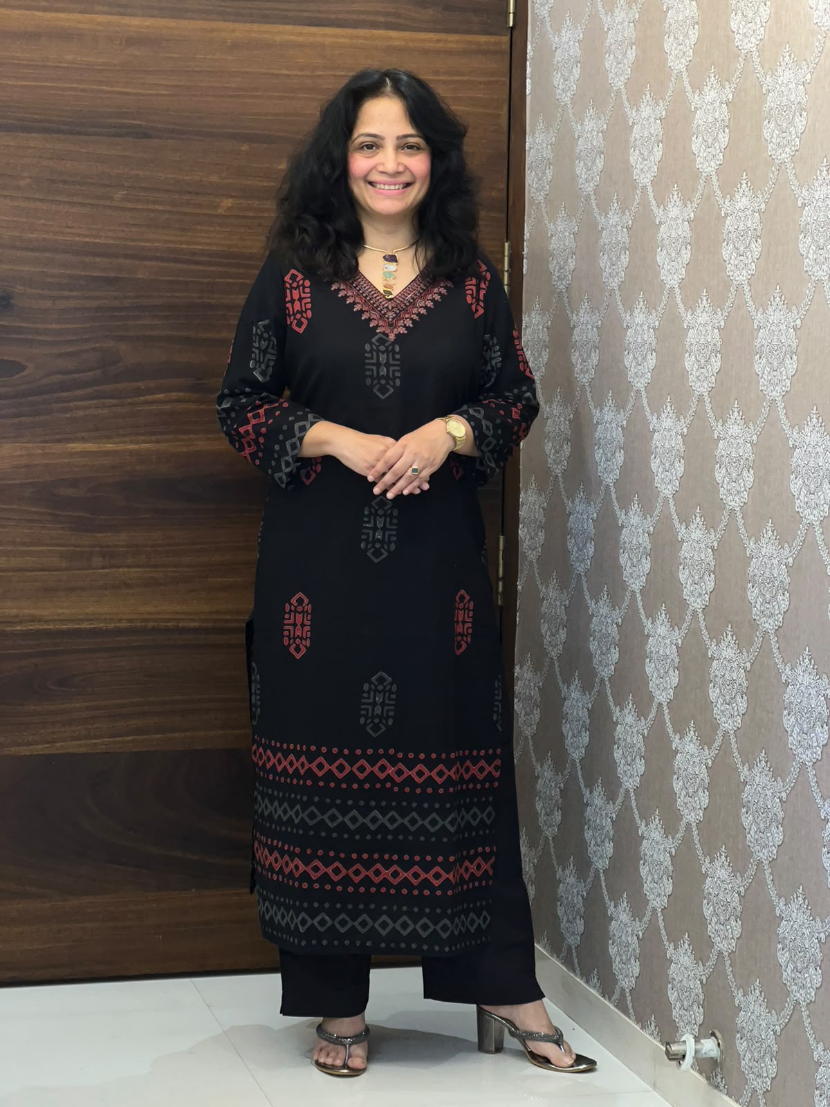 Black Color Block-Printed Pure Cotton Dupatta Set