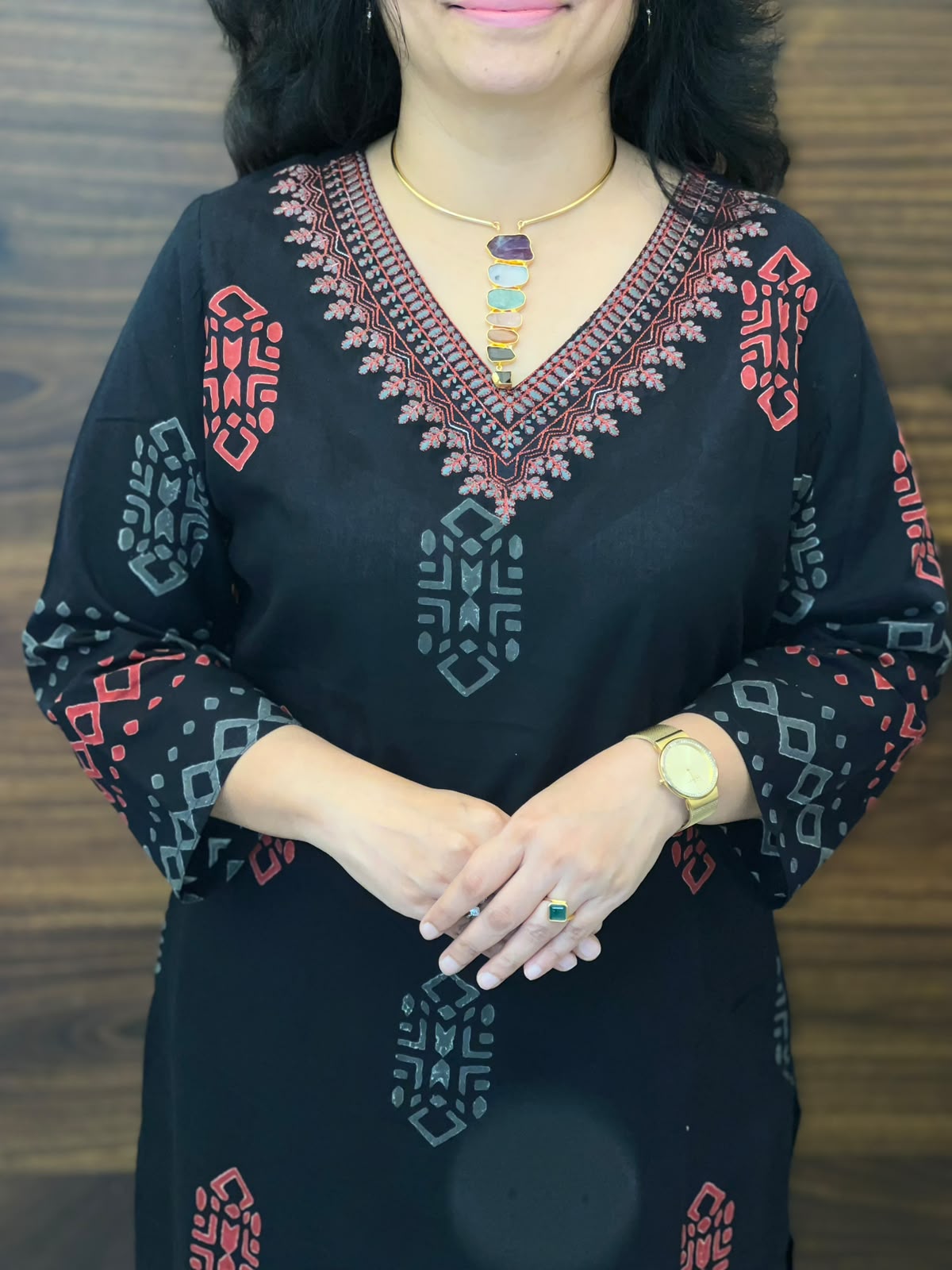 Black Color Block-Printed Pure Cotton Dupatta Set