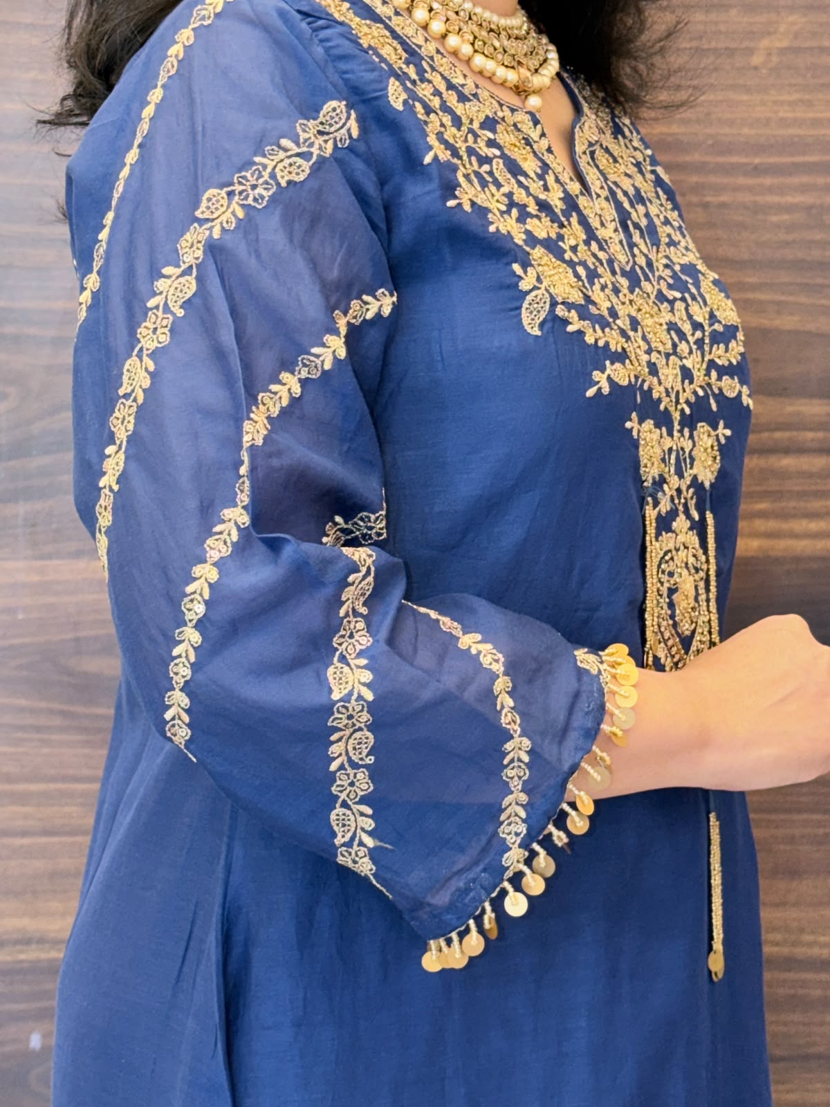 Blue-Green Color Mul Chanderi Dupatta Set