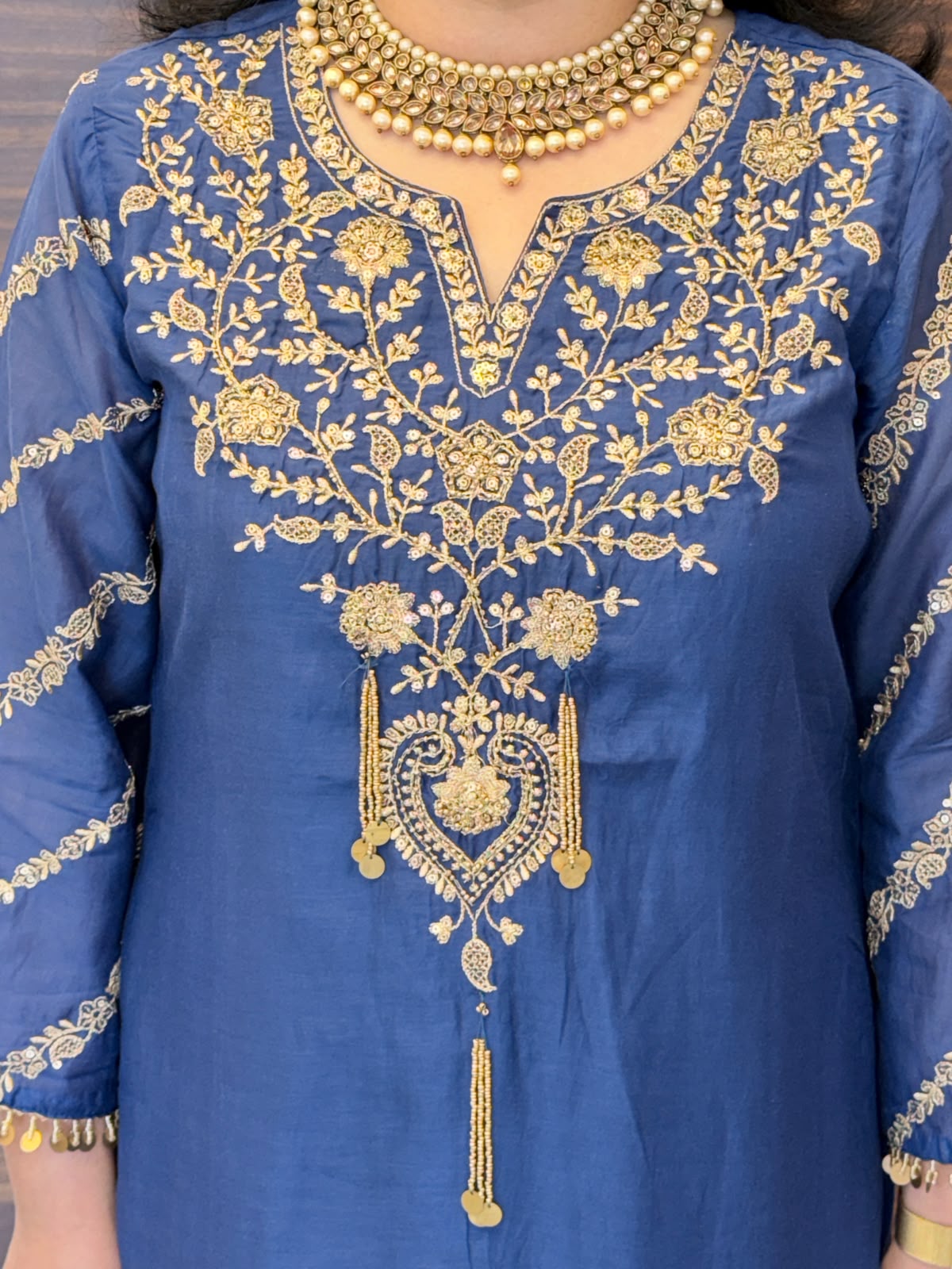 Blue-Green Color Mul Chanderi Dupatta Set