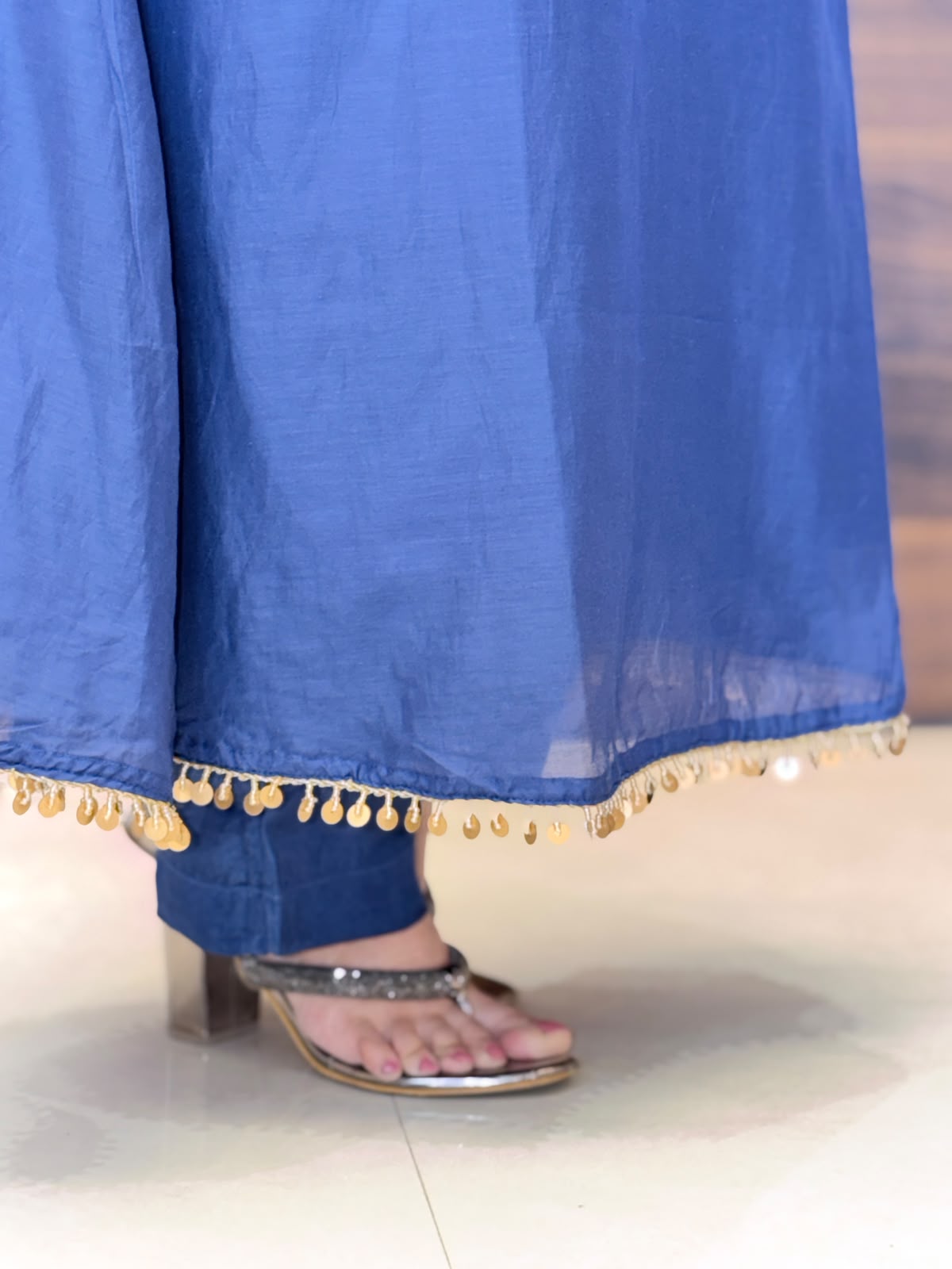 Blue-Green Color Mul Chanderi Dupatta Set