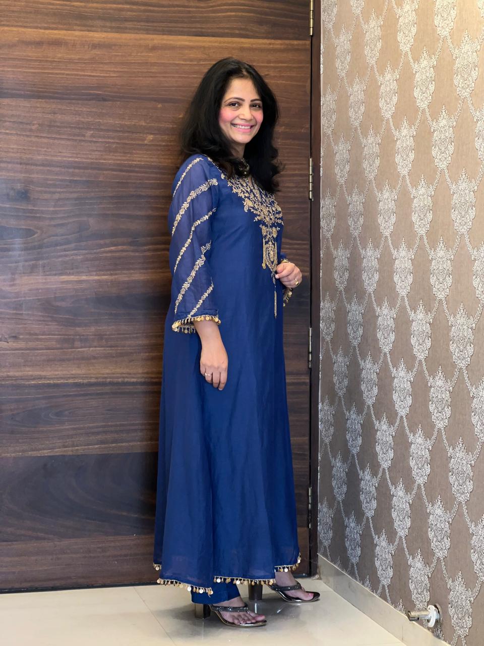Blue-Green Color Mul Chanderi Dupatta Set