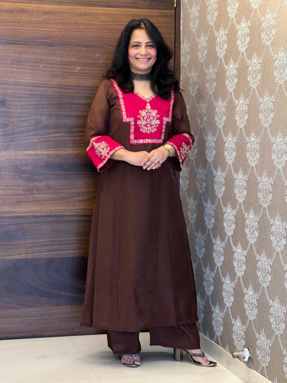 Brown-Pink Color Mul Chanderi Dupatta Set