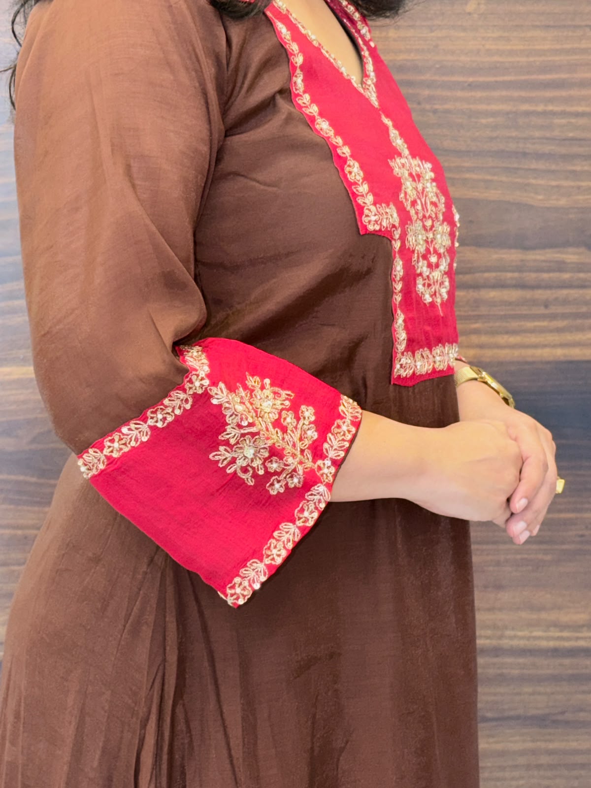 Brown-Pink Color Mul Chanderi Dupatta Set