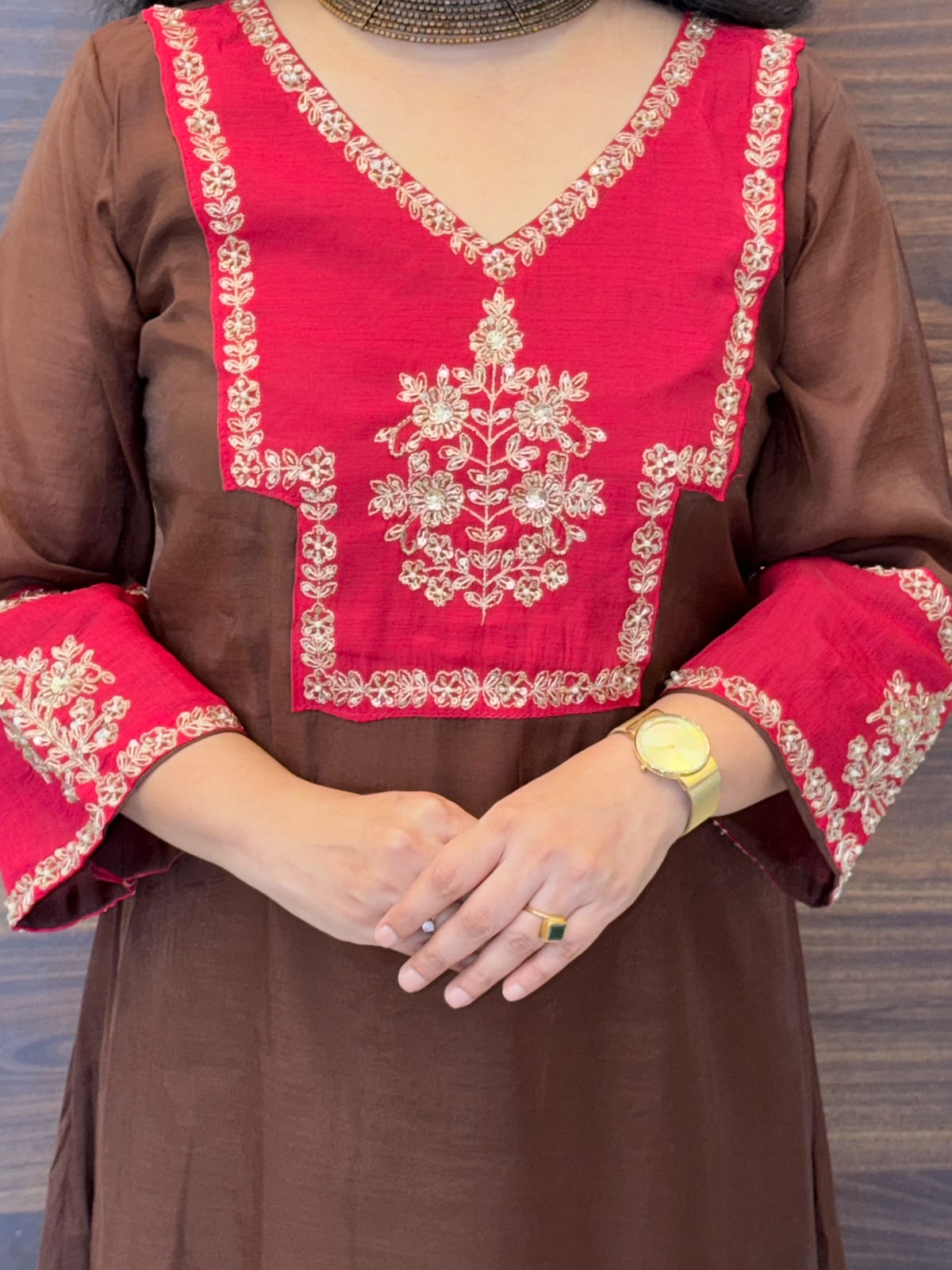 Brown-Pink Color Mul Chanderi Dupatta Set