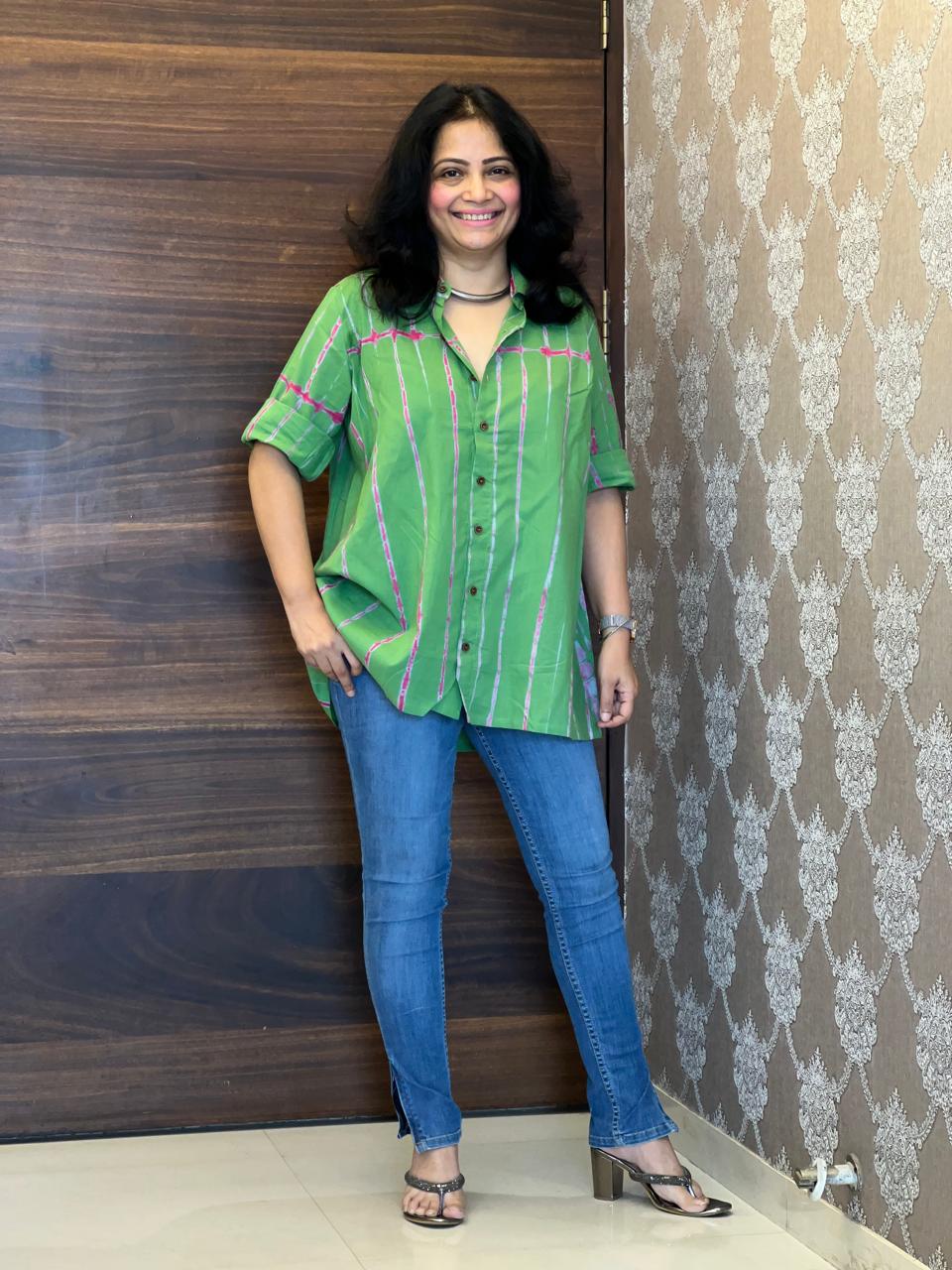 Shibori Print Green Color Pure Cotton Shirt Top