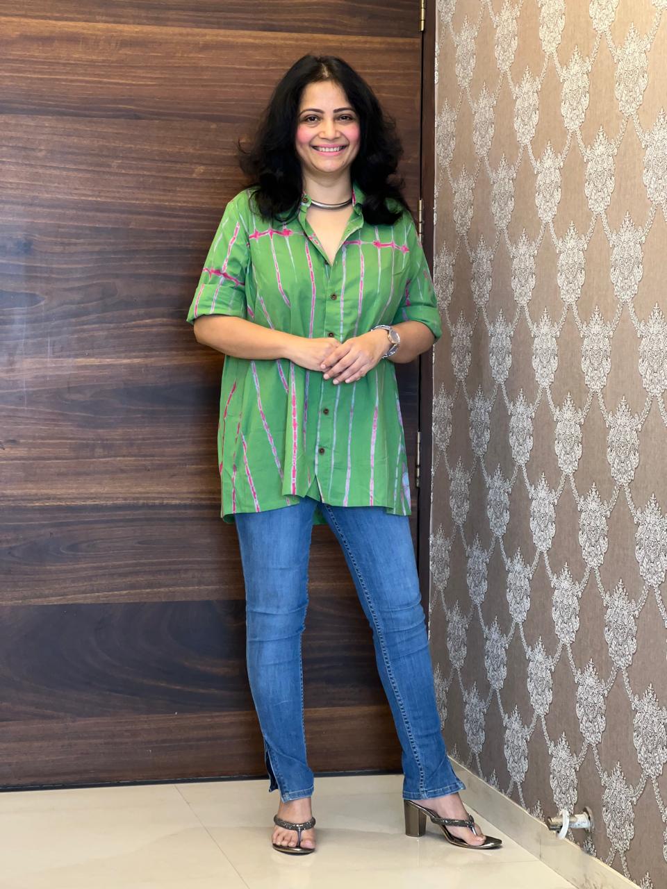 Shibori Print Green Color Pure Cotton Shirt Top