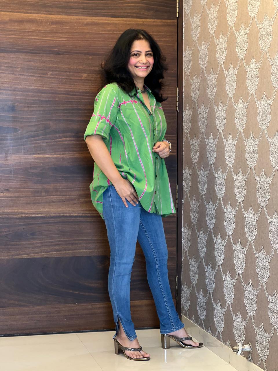 Shibori Print Green Color Pure Cotton Shirt Top