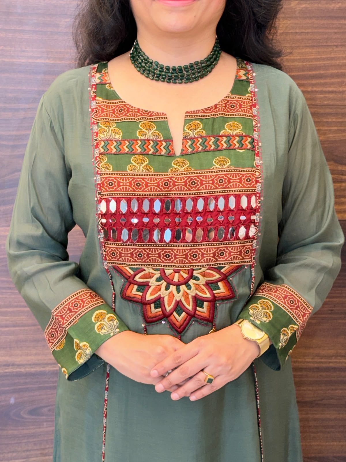 Green Color Mul Chanderi Dupatta Set