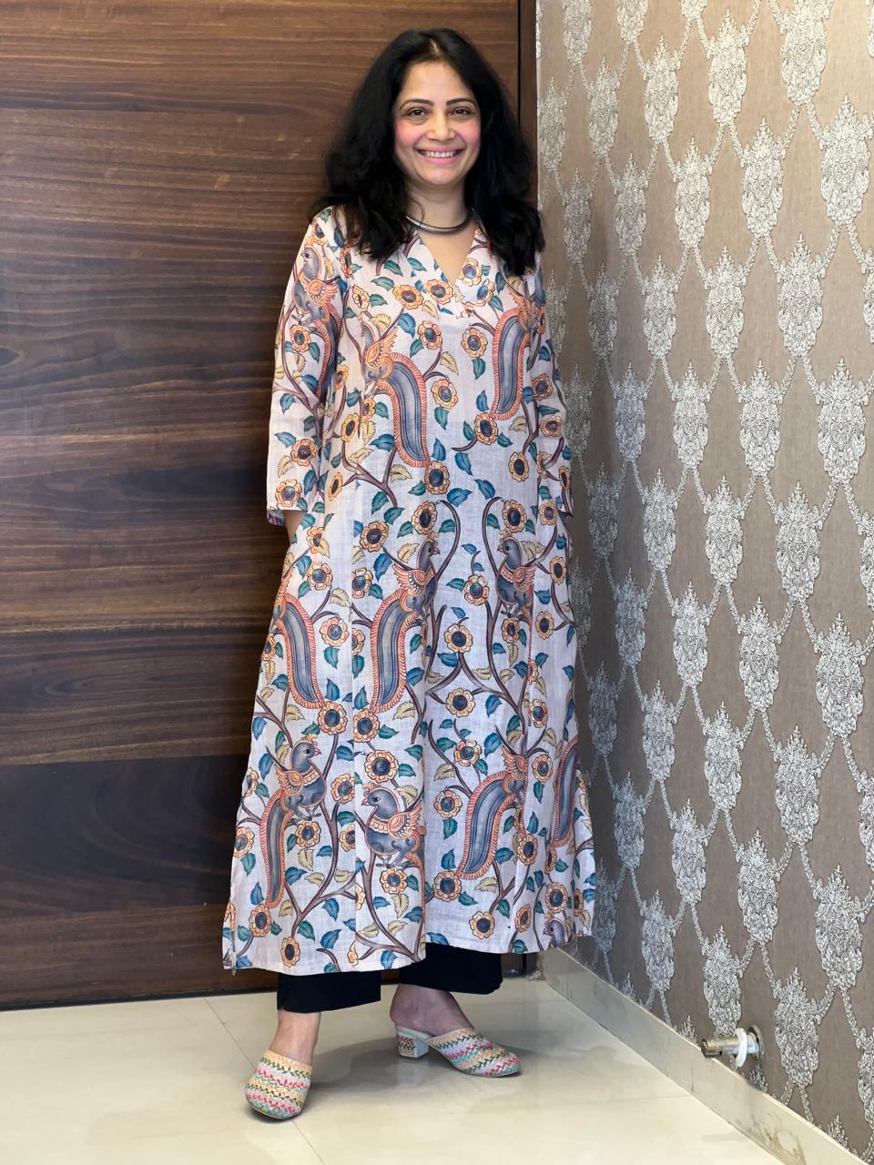Soft Dusty Mauve Color Linen A-Line Kurti