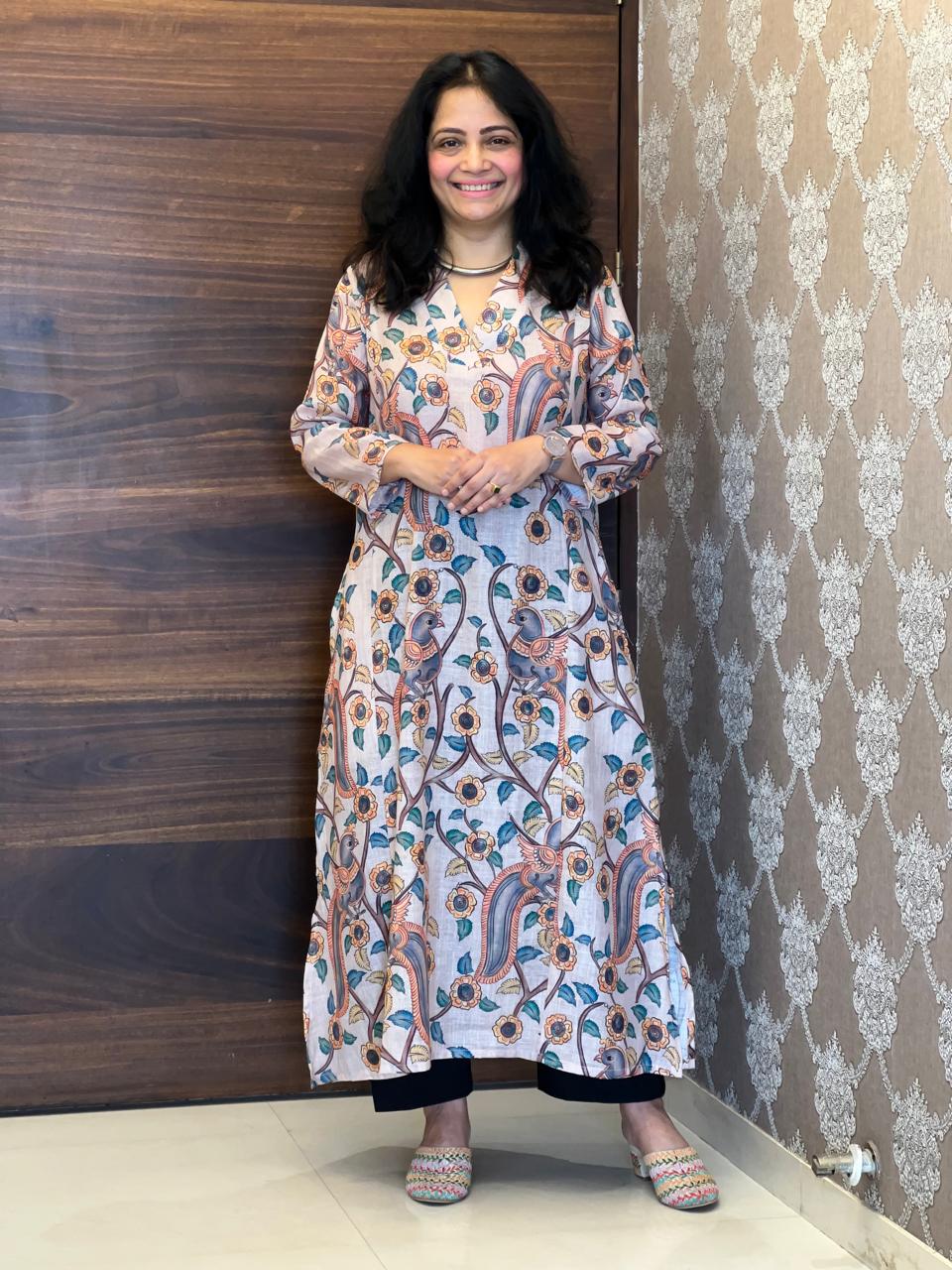 Soft Dusty Mauve Color Linen A-Line Kurti