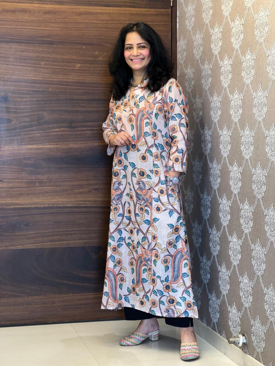 Soft Dusty Mauve Color Linen A-Line Kurti