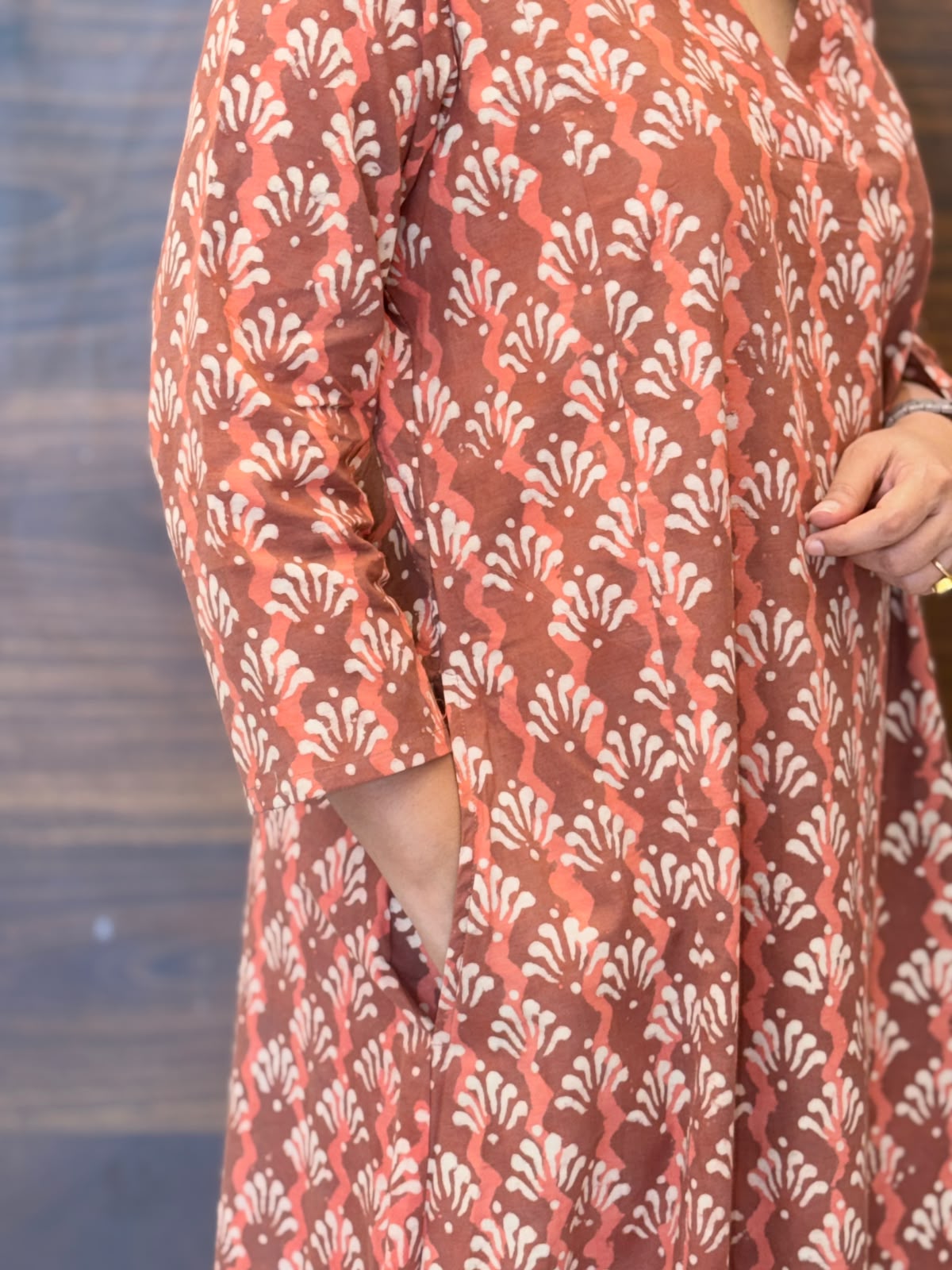 Maroon Dabu Hand Block Printed Pure Cotton A Line Kurti