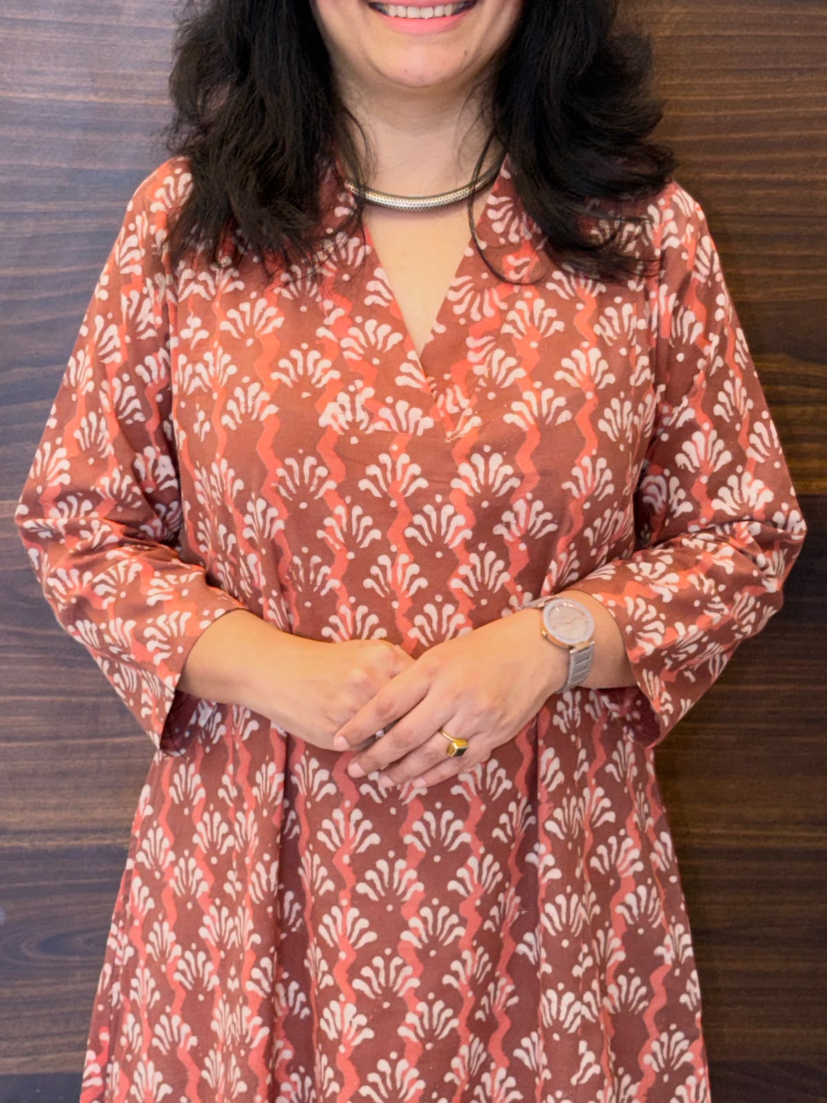 Maroon Dabu Hand Block Printed Pure Cotton A Line Kurti