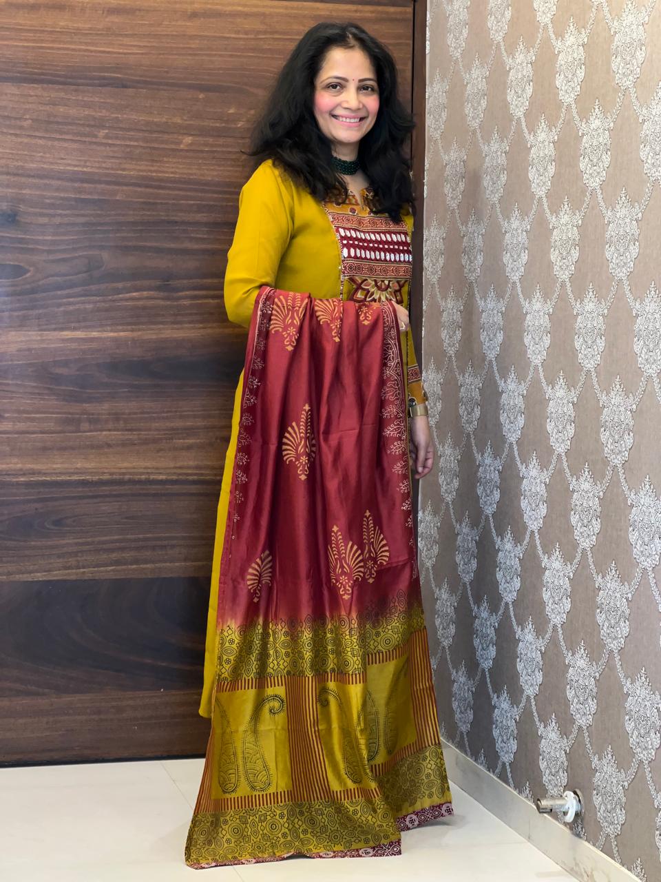 Mustard Color Mul Chanderi Dupatta Set