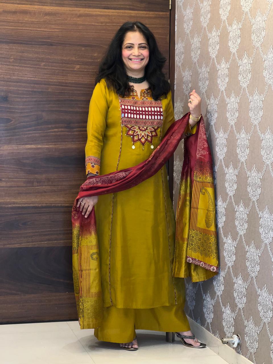 Mustard Color Mul Chanderi Dupatta Set