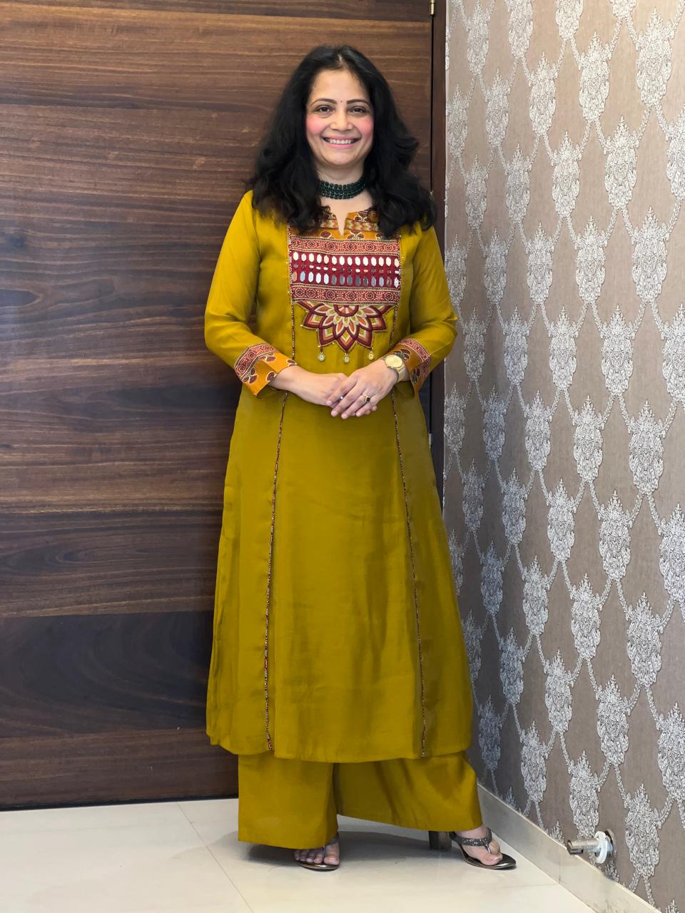 Mustard Color Mul Chanderi Dupatta Set