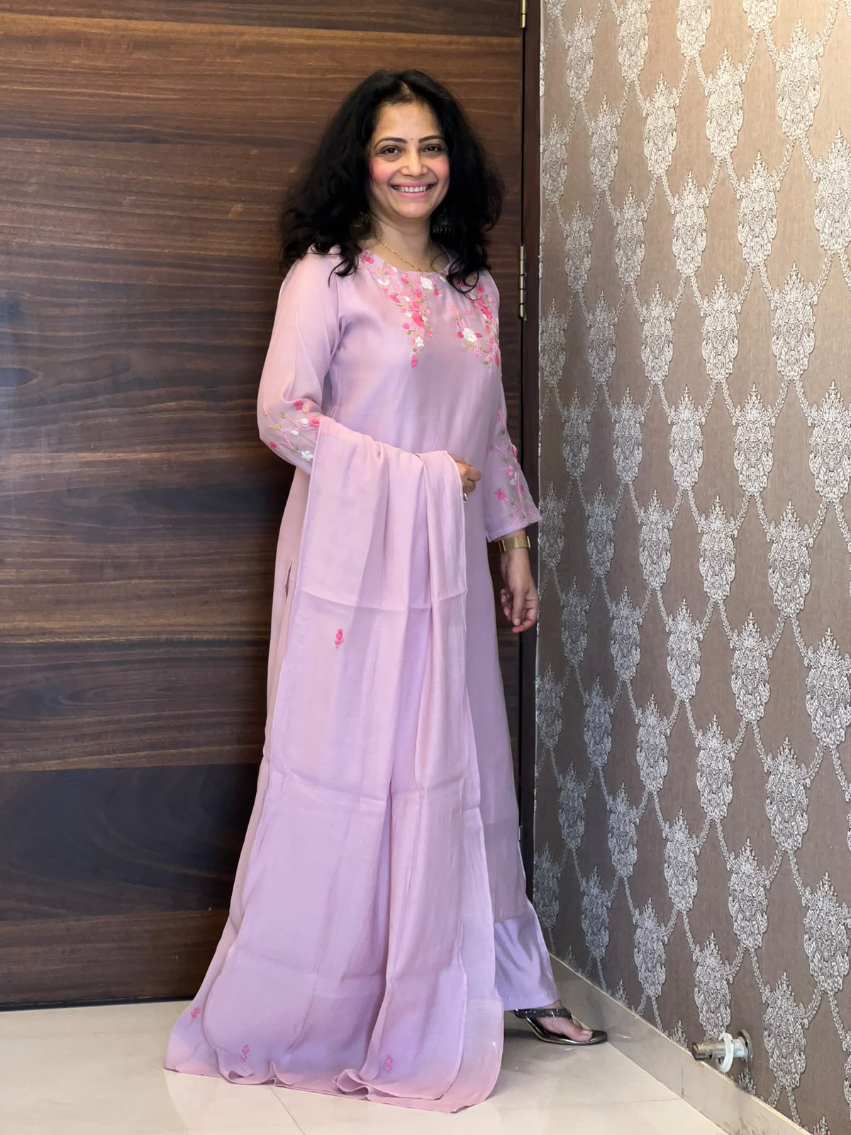 Pastel Pink Color Mul Chanderi Dupatta Set