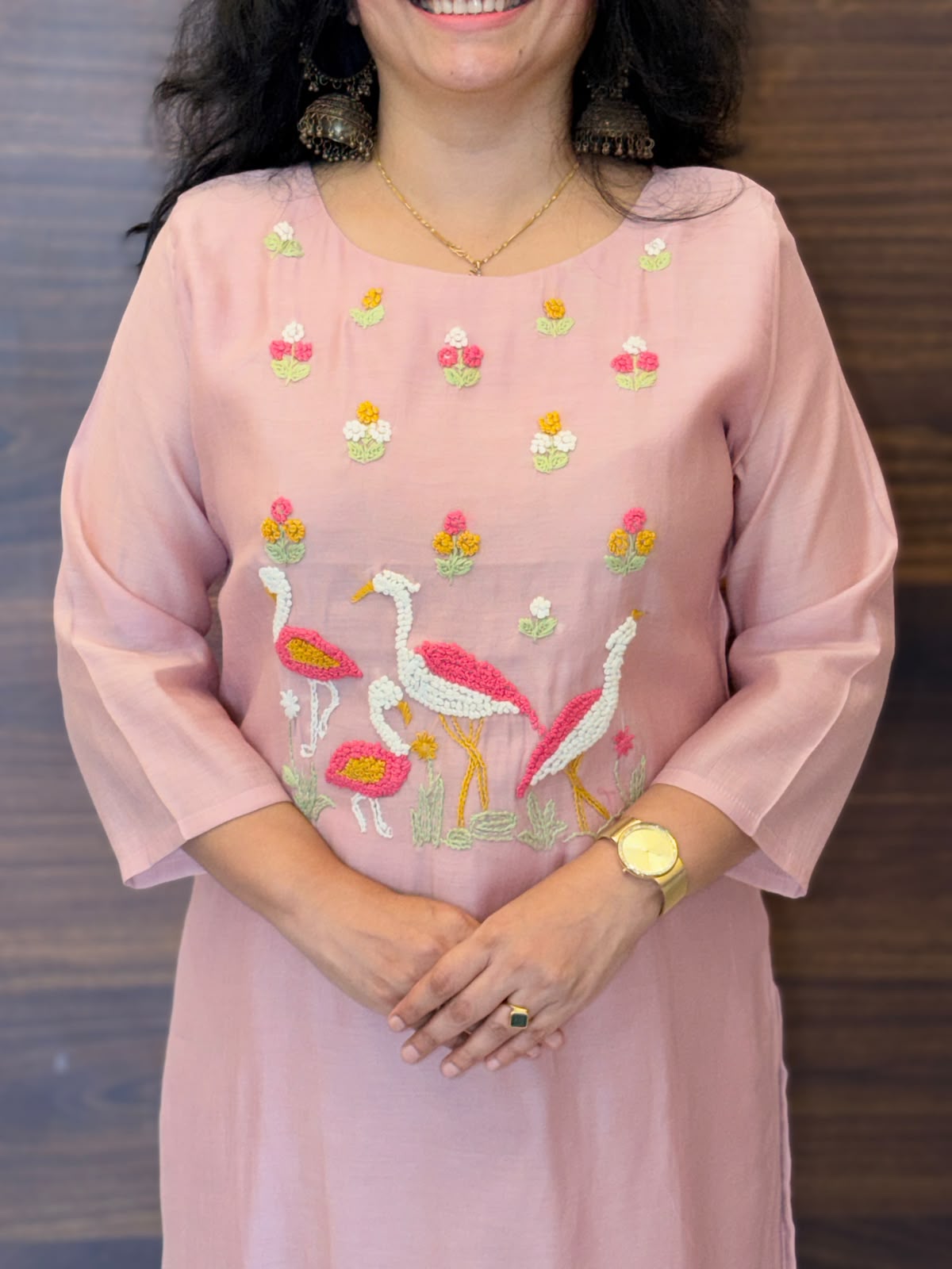 Pastel Pink Color Mul Chanderi Dupatta Set With Bird Embroidery